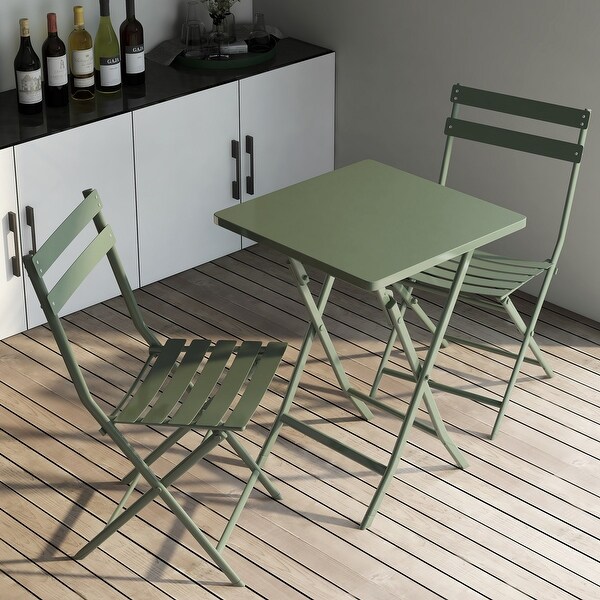 3Piece Patio Bistro Set of Foldable Table and Chairs，Dark Green