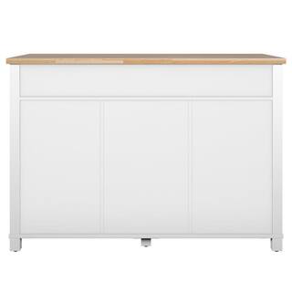 Twin Star Home Brilliant White and Wood Top 50 in. Kitchen Island with Cabinets and Optional Casters KC8671-PF08