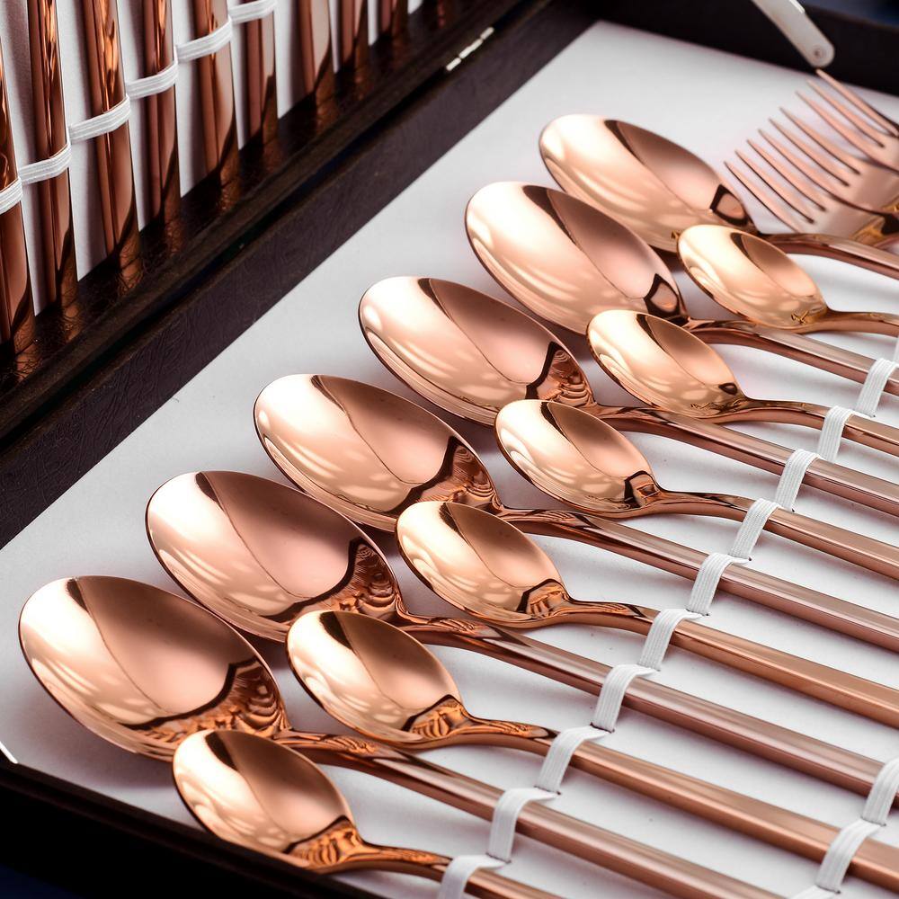 Velaze 30-Piece 188 Rose Gold Flatware Set Stainless Steel Eating Utensils Set Knife Fork Spoon Set (Service for 6) VLZ-FW-E30R