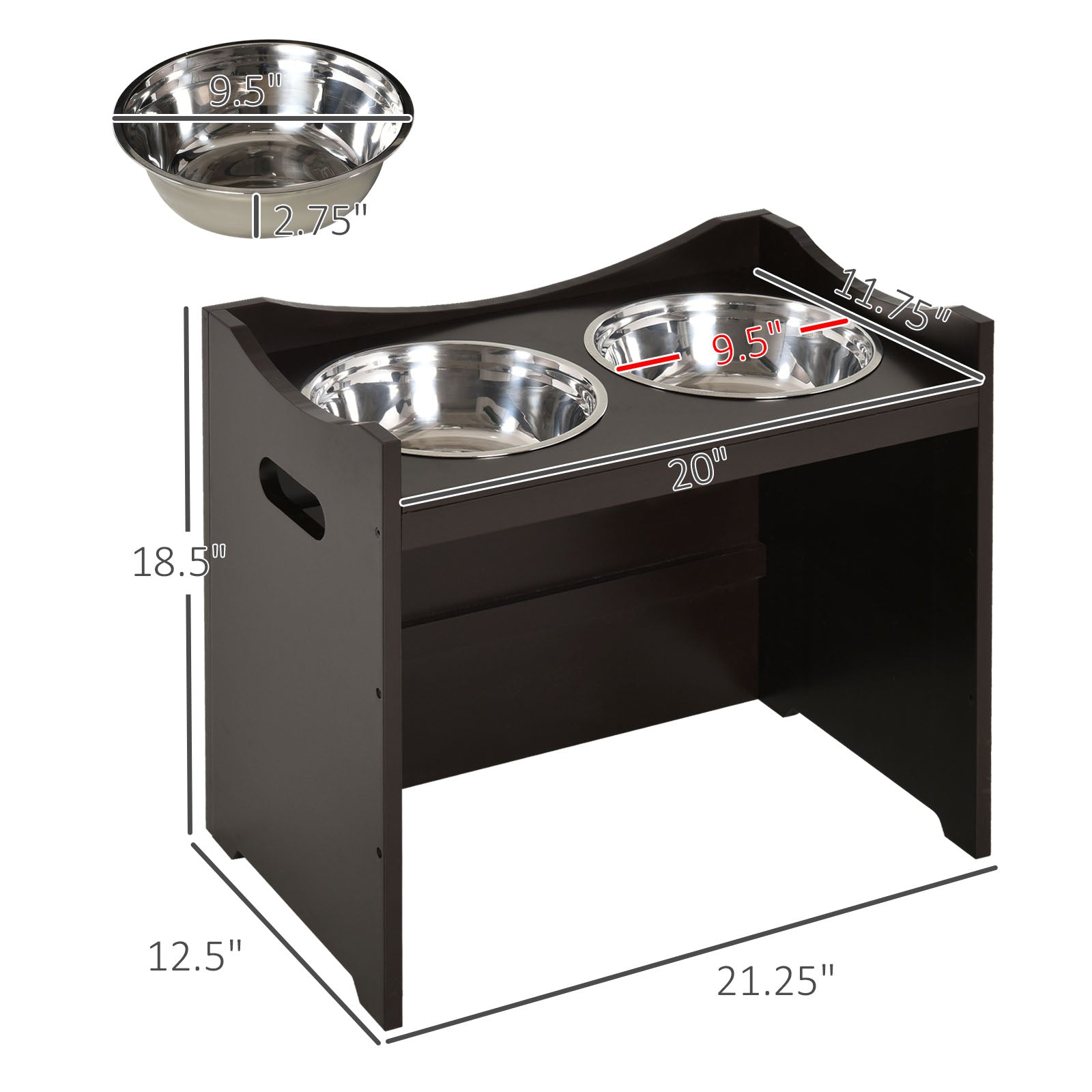 Pawhut Elevated Pet Food Feeder with 2 Stainless Steel Bowls, 3 Levels Adjustable Height Levels