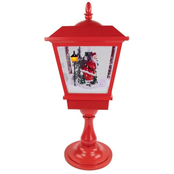 25.25 Red Musical Santa Claus Snowing Table Top Christmas Street Lamp