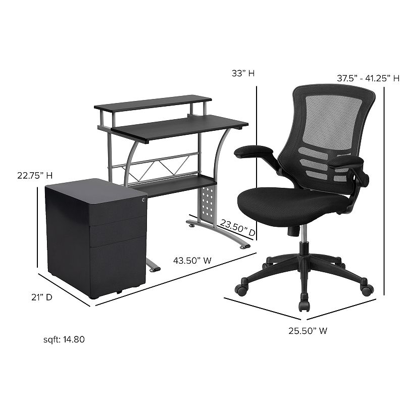 Flash Furniture Office Chair， Desk， and Filing Cabinet 3-piece Set