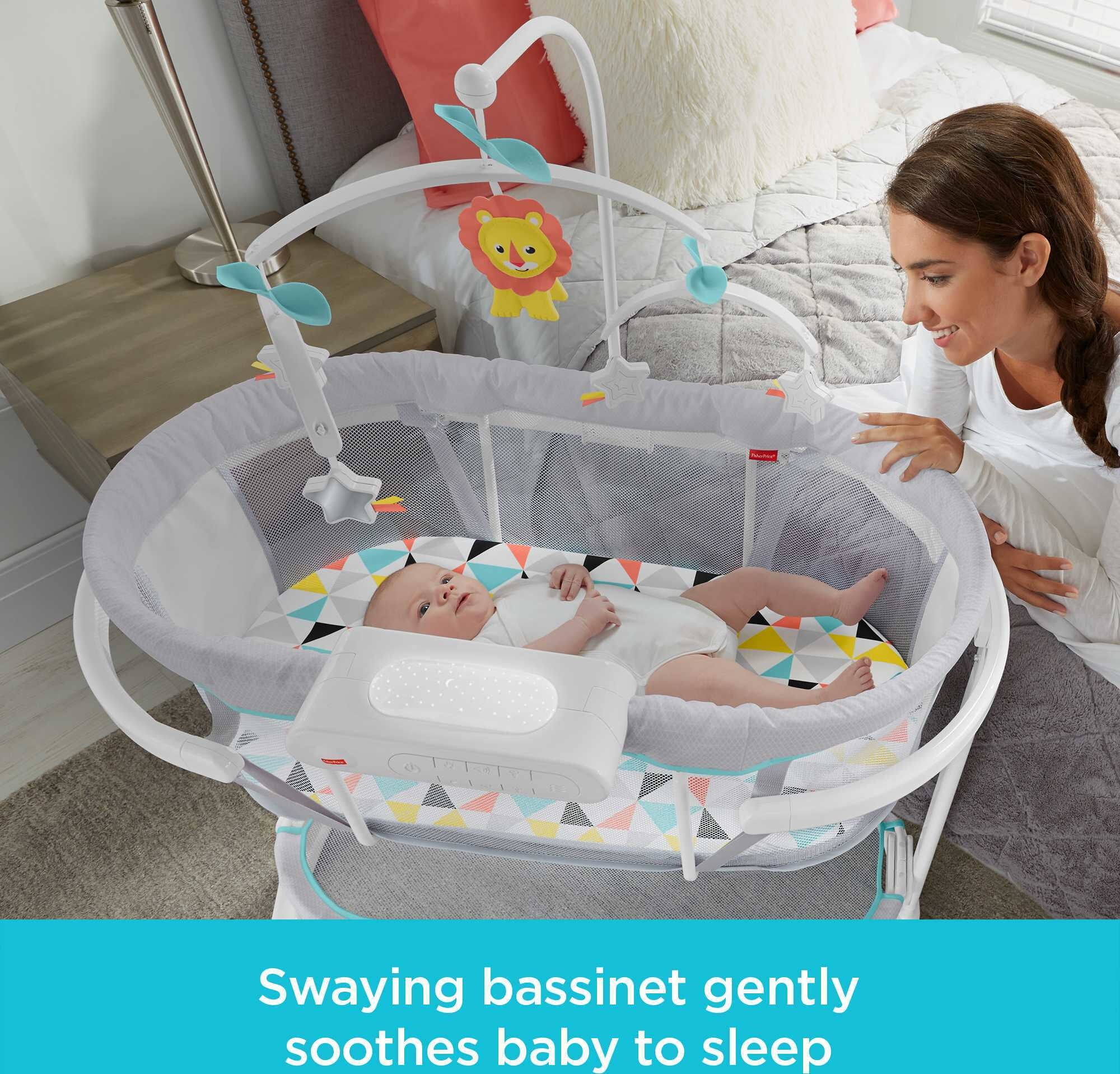 Fisher-Price Soothing Motions Bassinet for Baby with Lights Music & Vibrations, Windmill