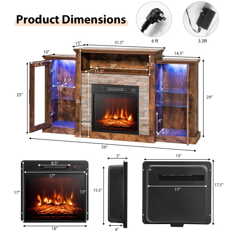 FireplaceTV Stand with 16 Color Led Lights for TVs up to 65 Inch   59\