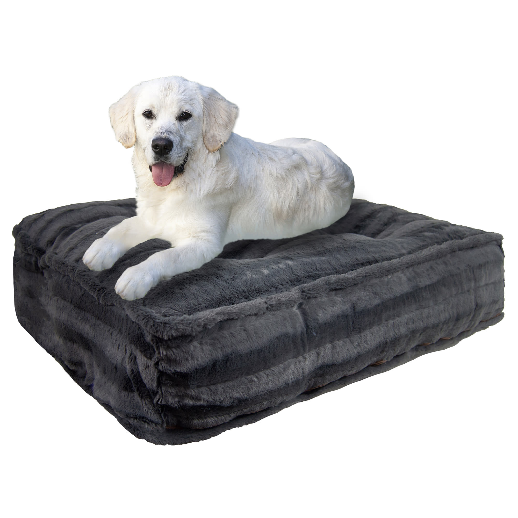 Bessie and Barnie Gravel Stone Luxury Extra Plush Faux Fur Rectangle Dog Bed， 28