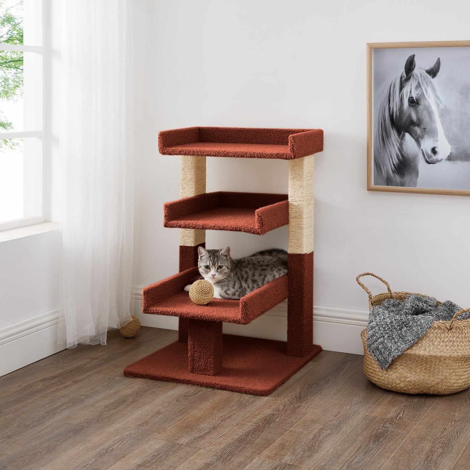 Naomi Home Cat Tree for Indoor Cats, Multi-Level Cat Furniture with Condo Kitten Tower Kitty Stand Play House Color: Terracotta