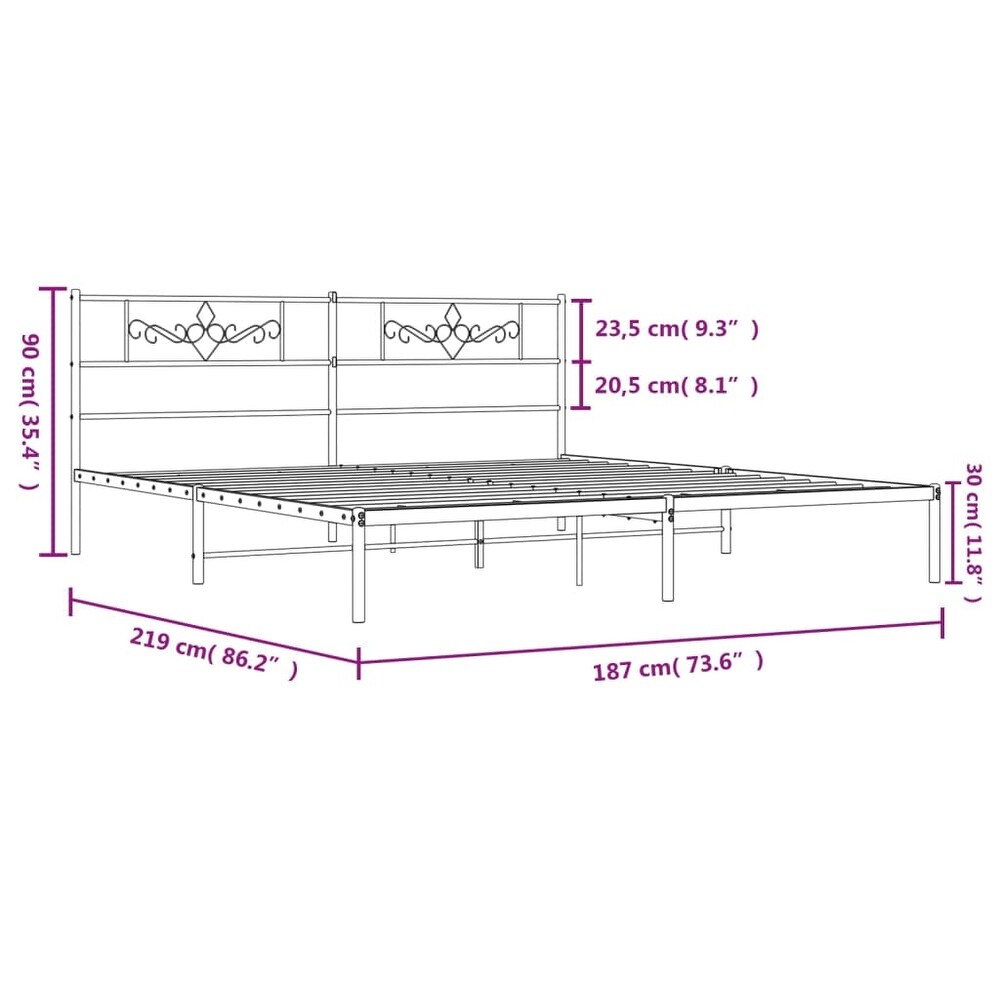 vidaXL Metal Bed Frame with Headboard Black 72\