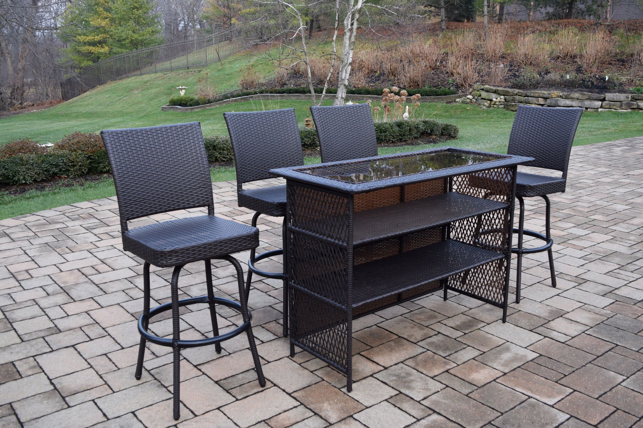 5-Piece Black Resin Wicker Outdoor Patio Bar Set