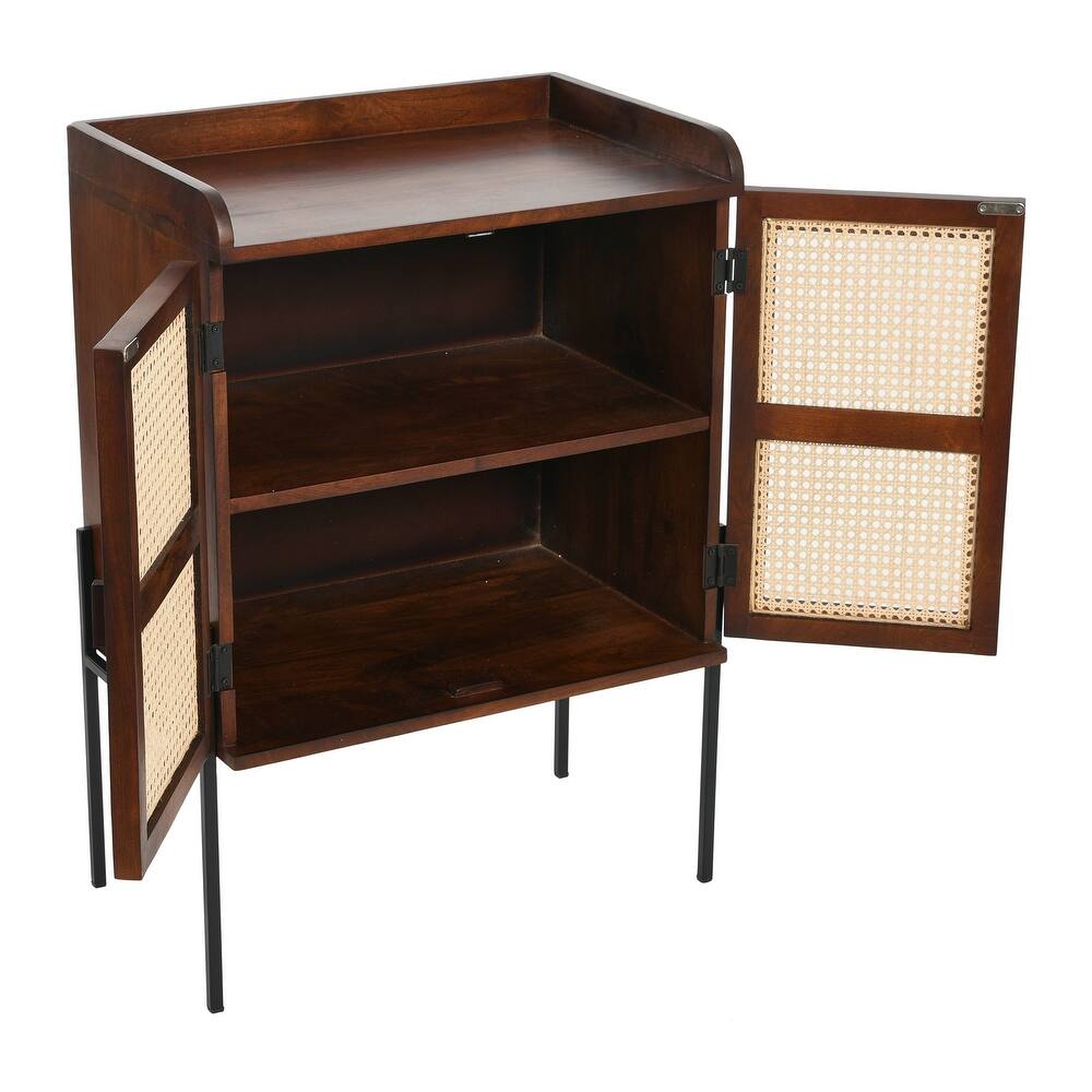 Wood and Metal Bar Cabinet with Cane Panels