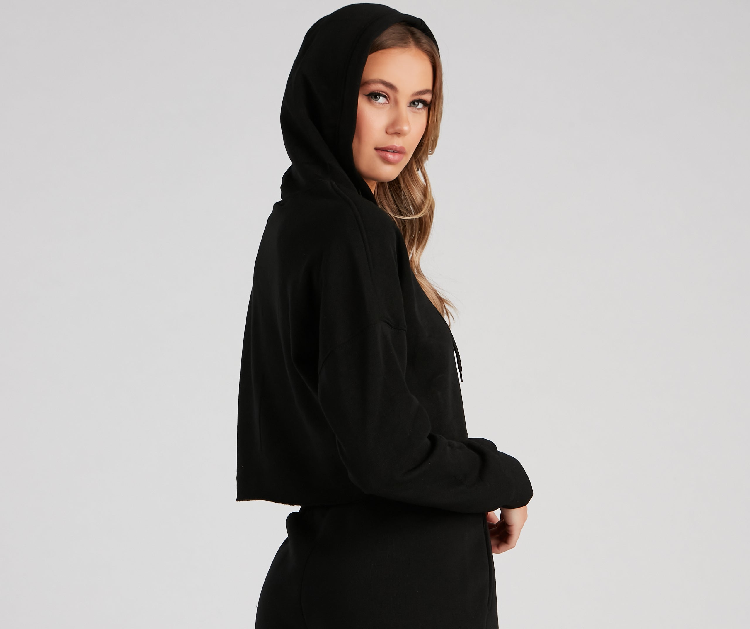 Basic Cropped Fleece Hoodie