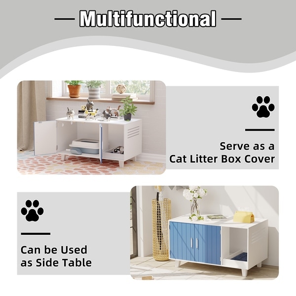 Blue and White Cat Litter Box Enclosure