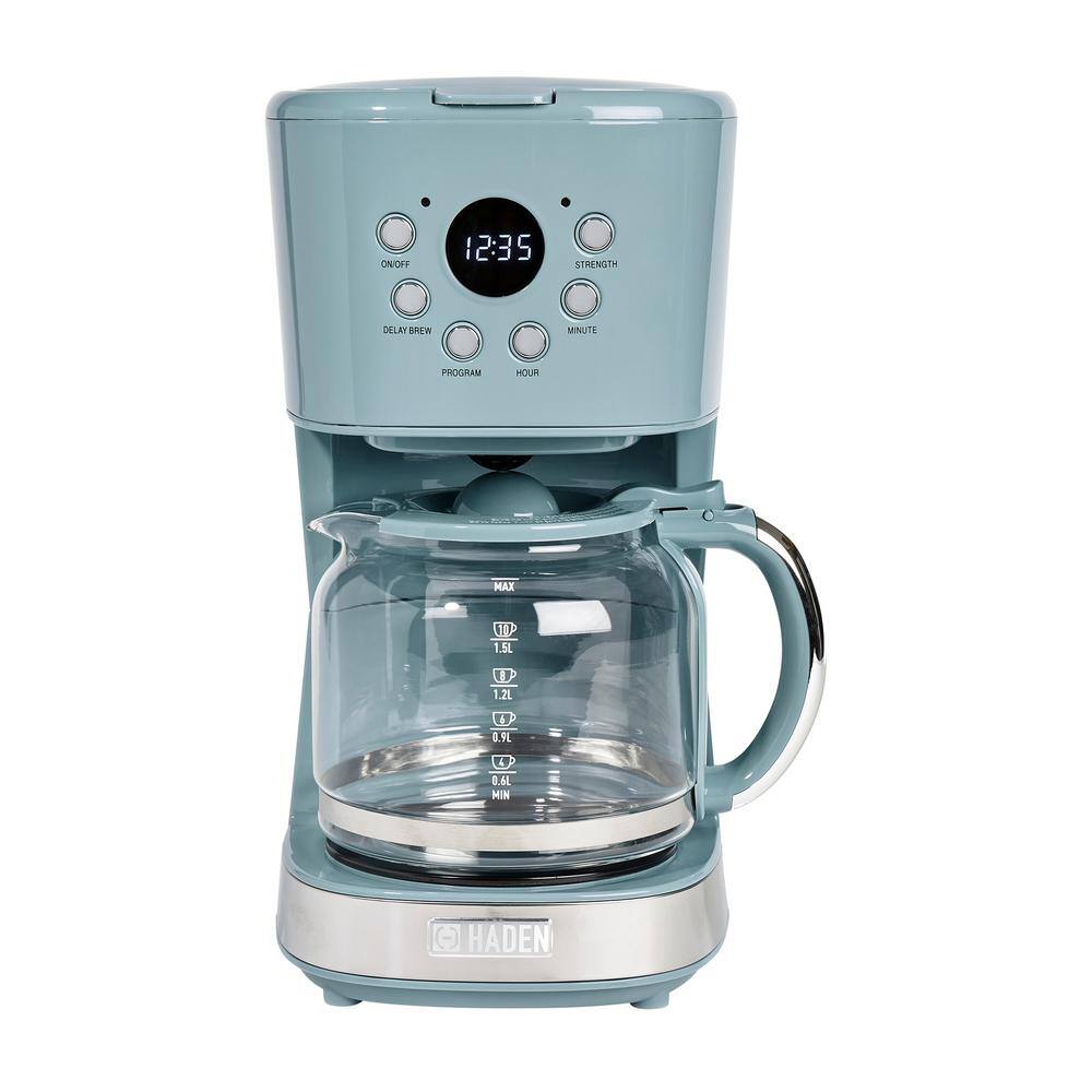 HADEN Brighton 12-Cup Sky Blue Retro Style Coffee Maker Programmable with Strength Control and Timer 75078