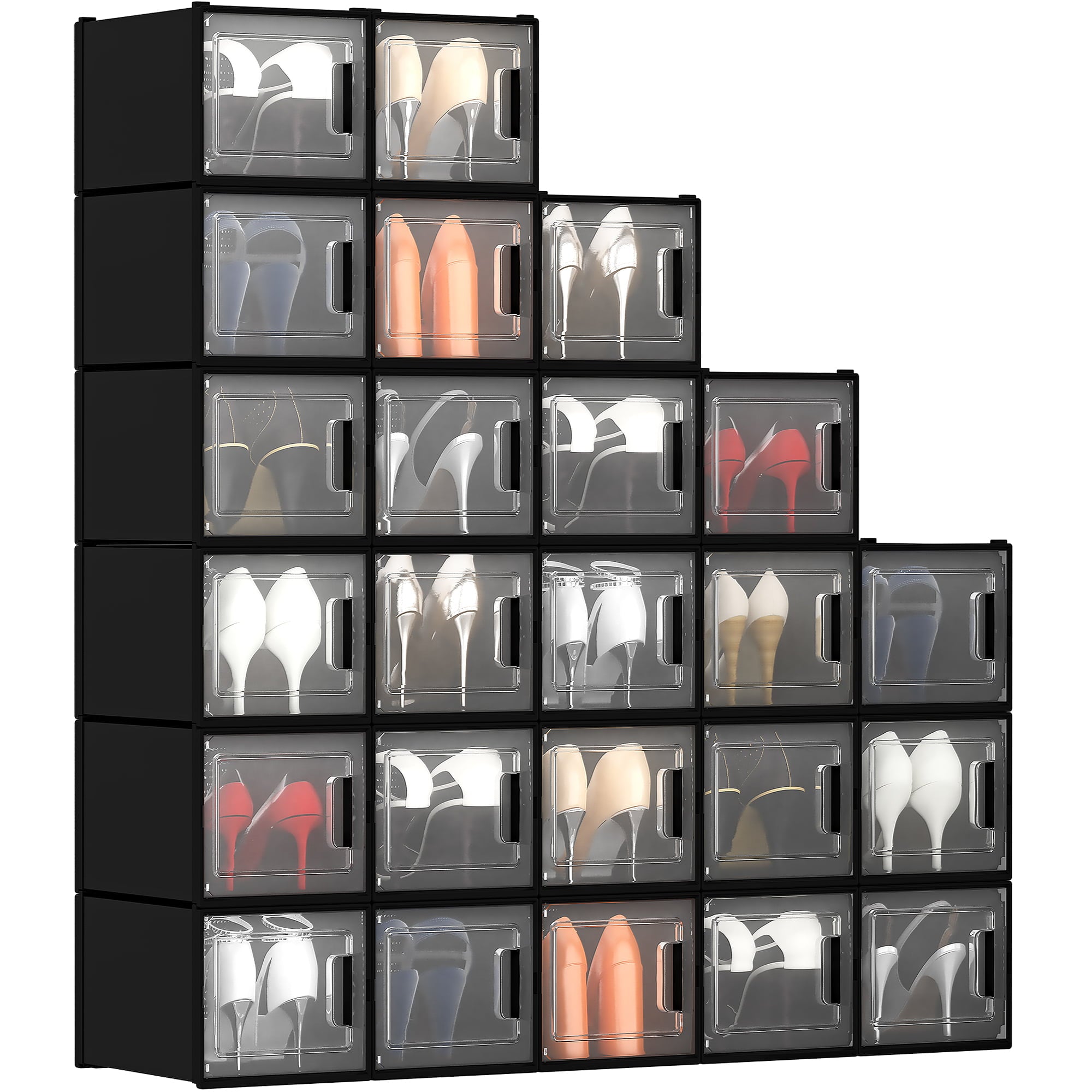 YITAHOME 6PCS Shoe Box Storage Organizer Stackable High Heel Rack Clear Cabinet Foldable Sneaker Box Men Women Kids， Black