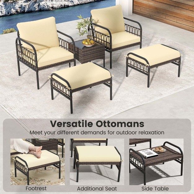 Costway 5 Pcs Patio Conversation Set Outdoor Wicker Chair Set With Ottomans amp Coffee Table