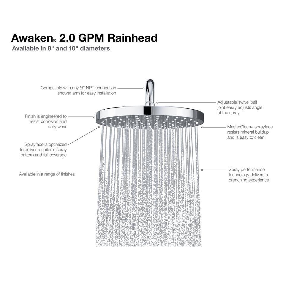 KOHLER Awaken 1-Spray Pattern with 2.0 GPM 10 in. Ceiling Mounted Rain Fixed Shower Head in Oil-Rubbed Bronze K-76465-2BZ