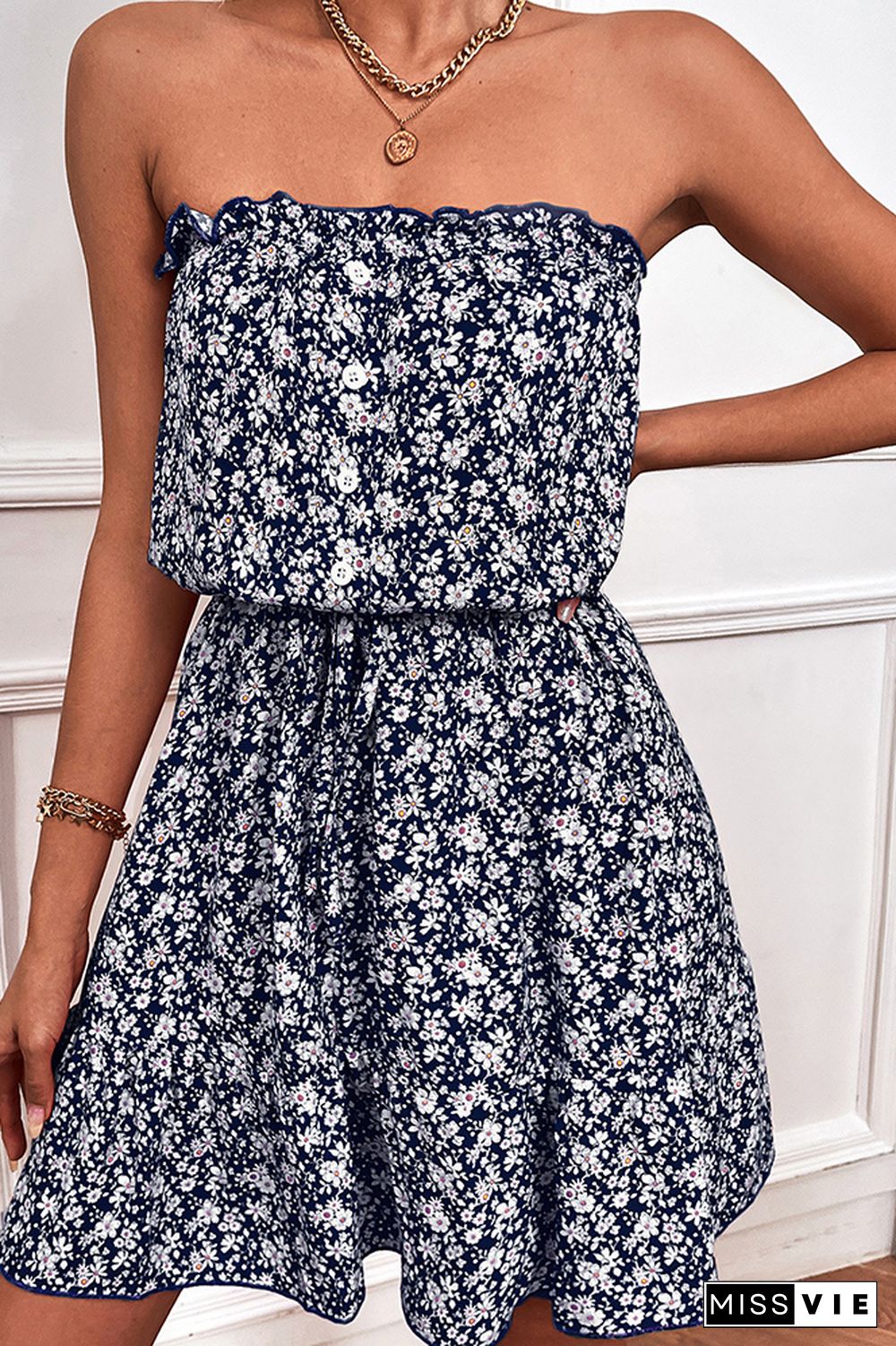 Floral Print Off Shoulder Dress Wholesale