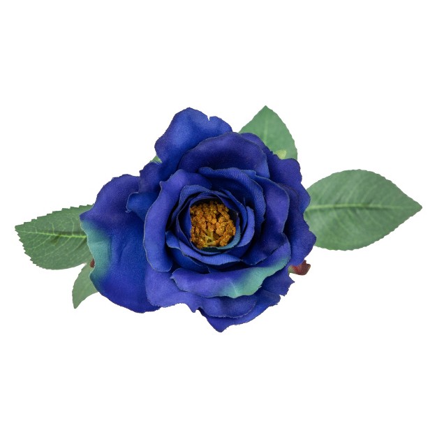 Blue Blooming Rose Artificial Silk Floral Pick