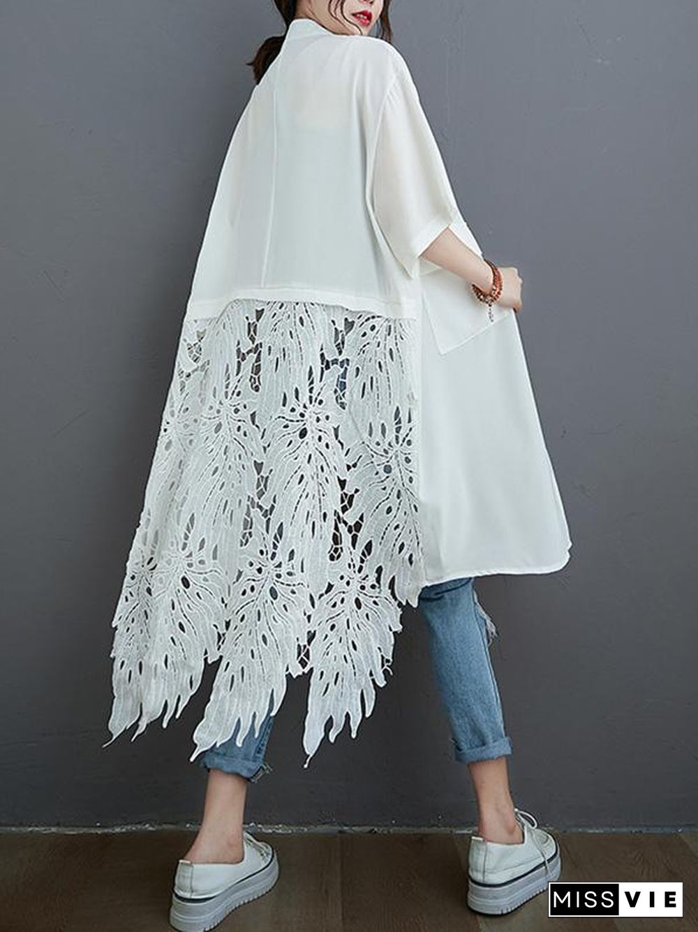 Loose Split-Joint Hollow Solid Long Blouse