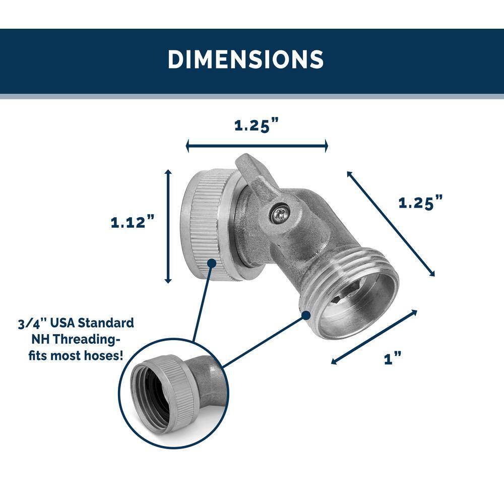 Morvat 45-Degree Nickel Plated Brass Garden Hose Elbow Connector with OnOff Shutoff Valve MOR-NP-BELBOW-1-A