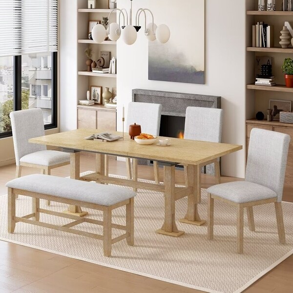 Extendable Dining Table Set，with Removable Leaf and Upholstered Chairs