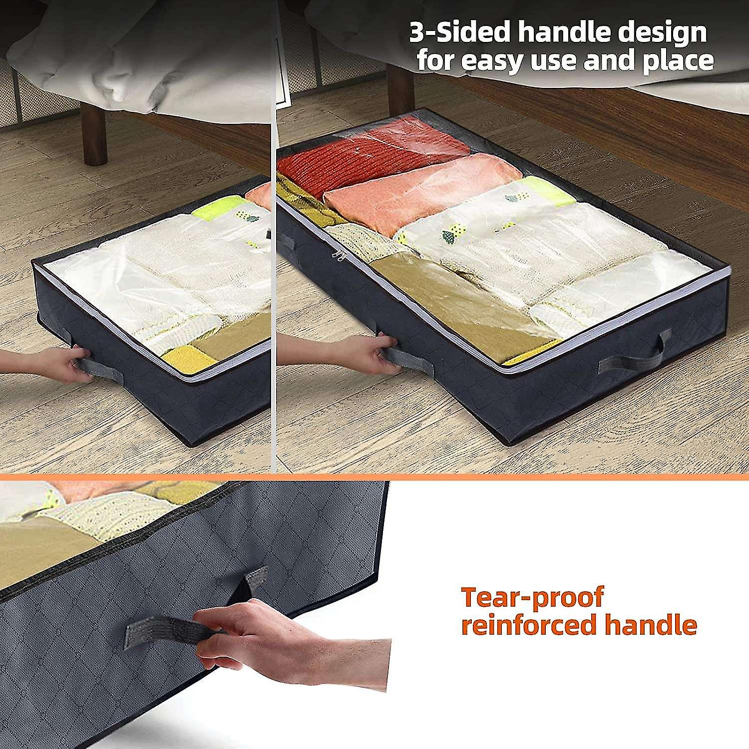 6 Pack Underbed Storage Bags， Foldable Under Bed Container Bins Organizer For Clothes， Blanket， Sho