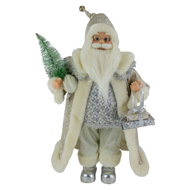 Ivory Standing Santa Christmas Figure Carrying A Green Pine Tree