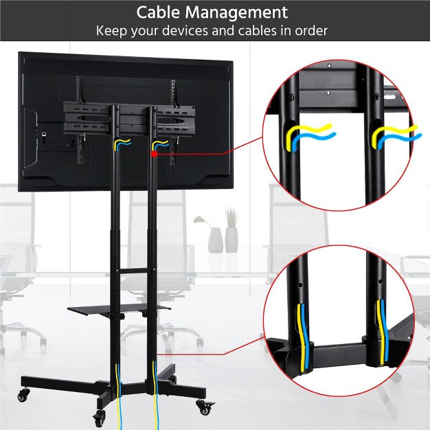 Yaheetech Adjustable Modern Mobile Tv Stand Tv Cart Black