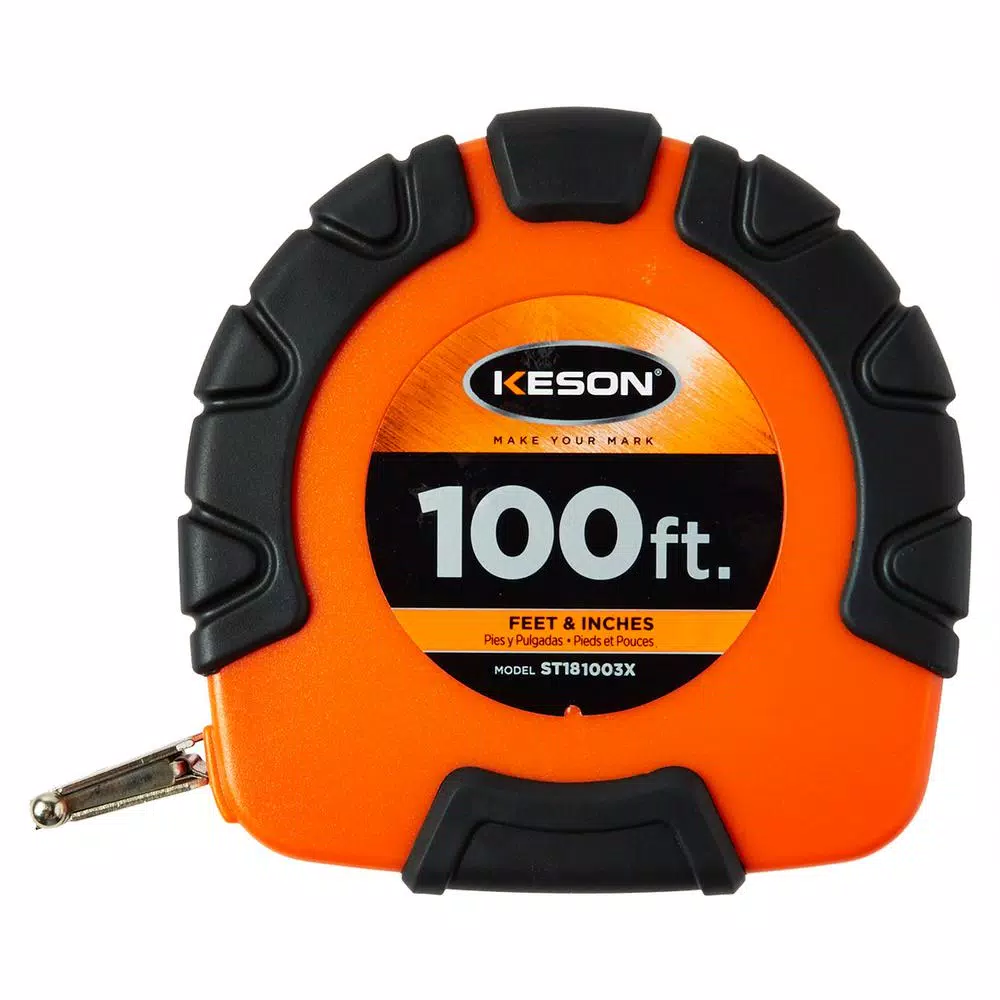 Keson 100 ft. Closed Steel Tape Measure， 3and#215;1 Rewind， ABS with Rubber Grip Housing and#8211; SAE and#8211; XDC Depot