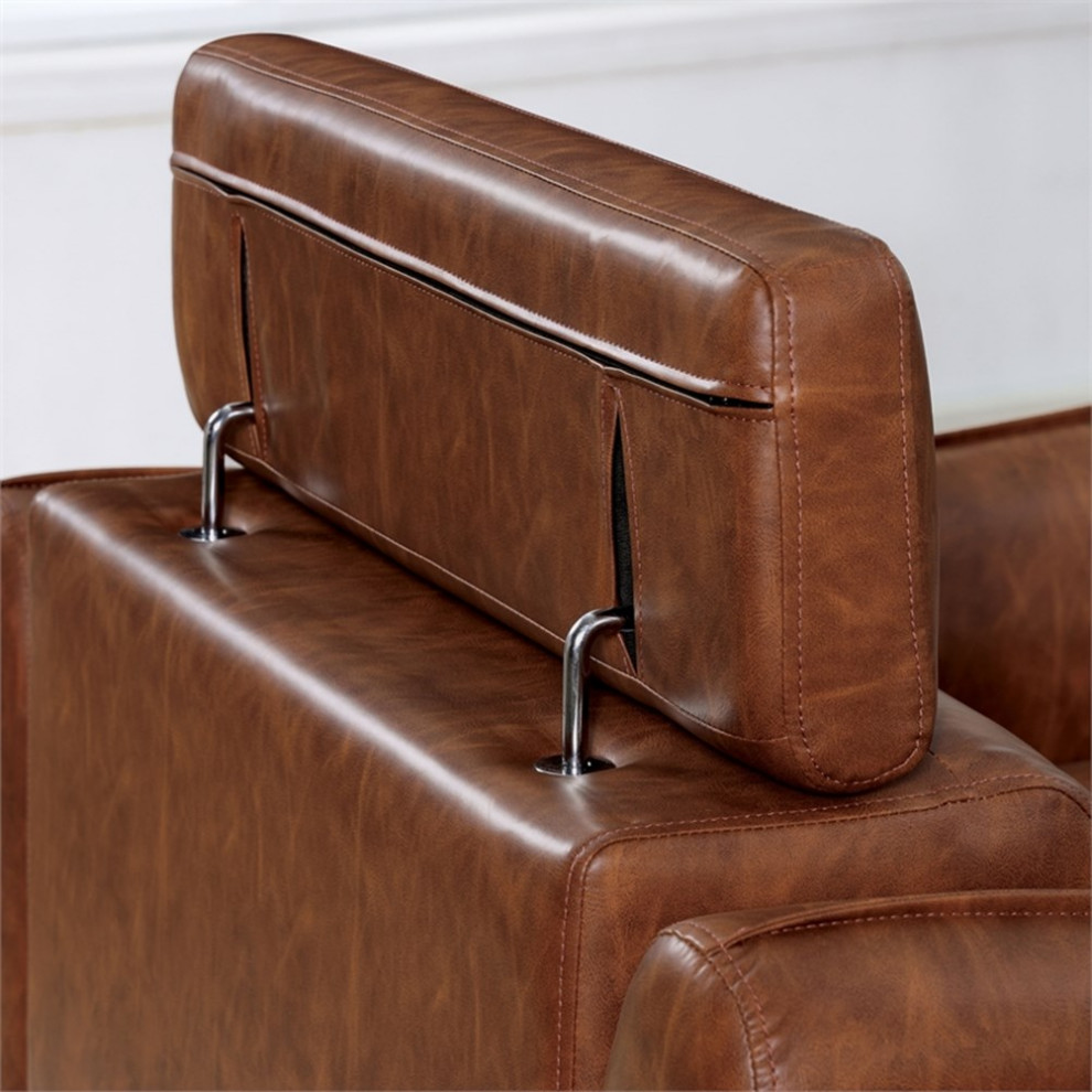 Furniture of America Holm Faux Leather Adjustable Headrest Sofa in Brown   Contemporary   Sofas   by Homesquare  Houzz