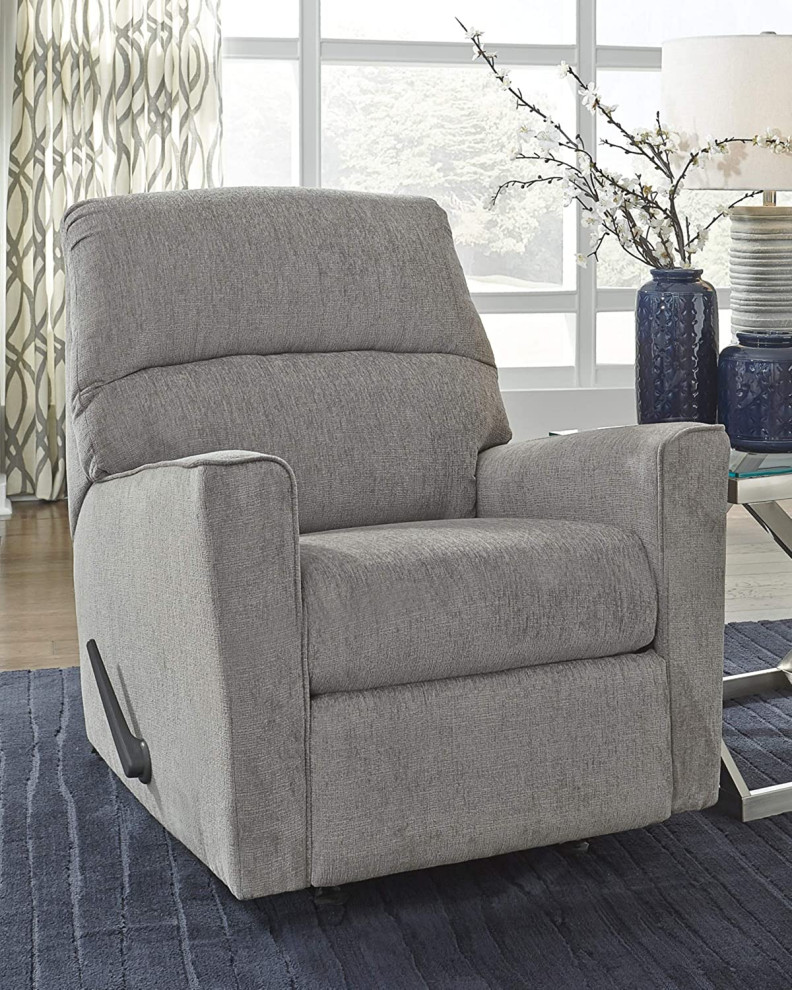 Elegant Recliner Chair  Rocker Function With Padded Tufted Backrest  Light Gray   Transitional   Recliner Chairs   by Declusia  Houzz