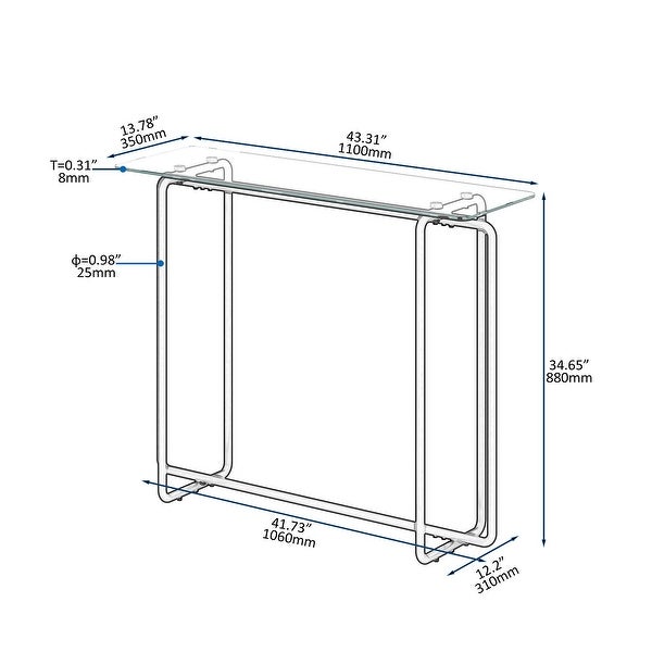 Rectangular Single Layer Console Table with Tempered Glass Tabletop