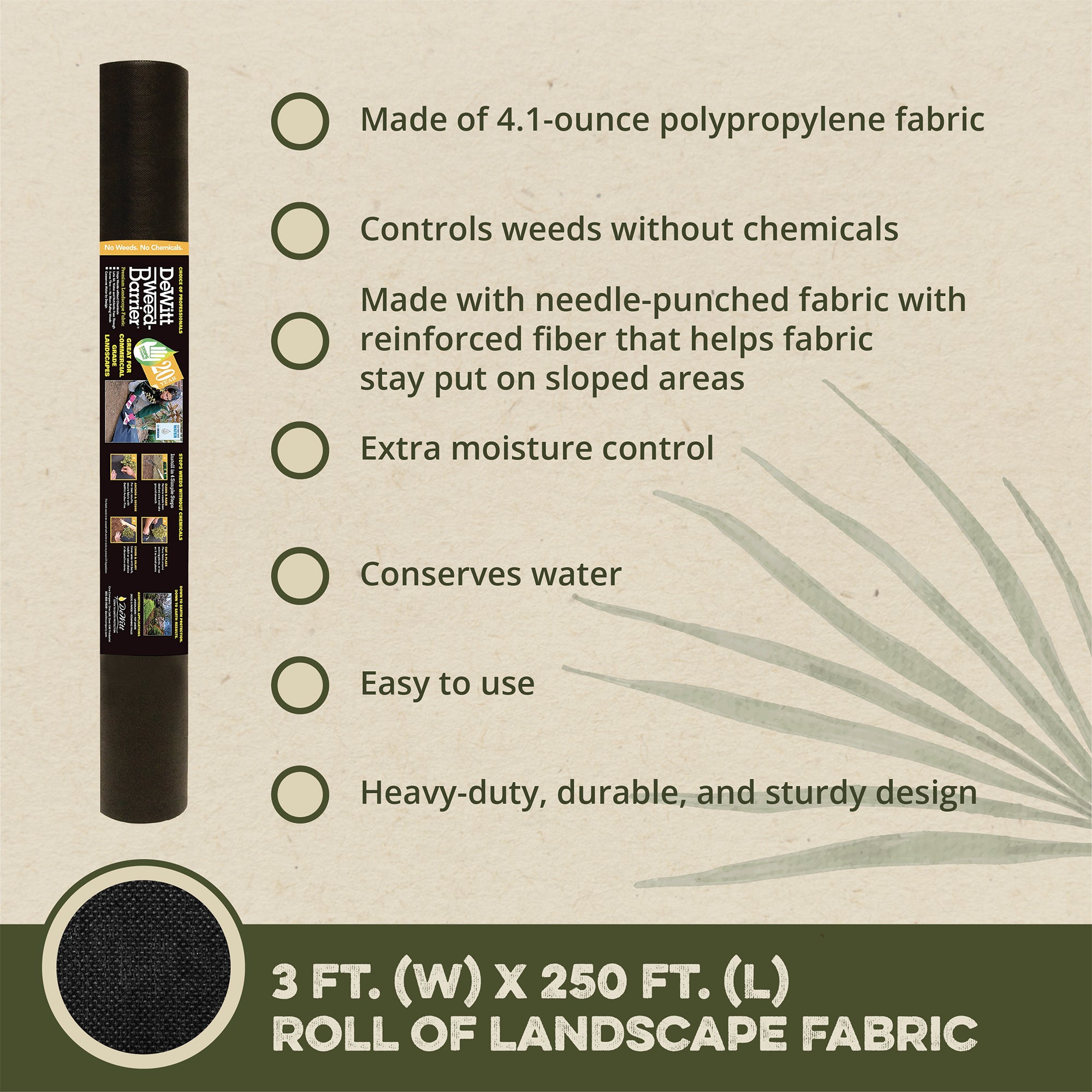 DeWitt 20 Year 4.1oz 3' x 250' Home & Commercial Heavy-Duty Woven Landscape Weed Barrier Fabric