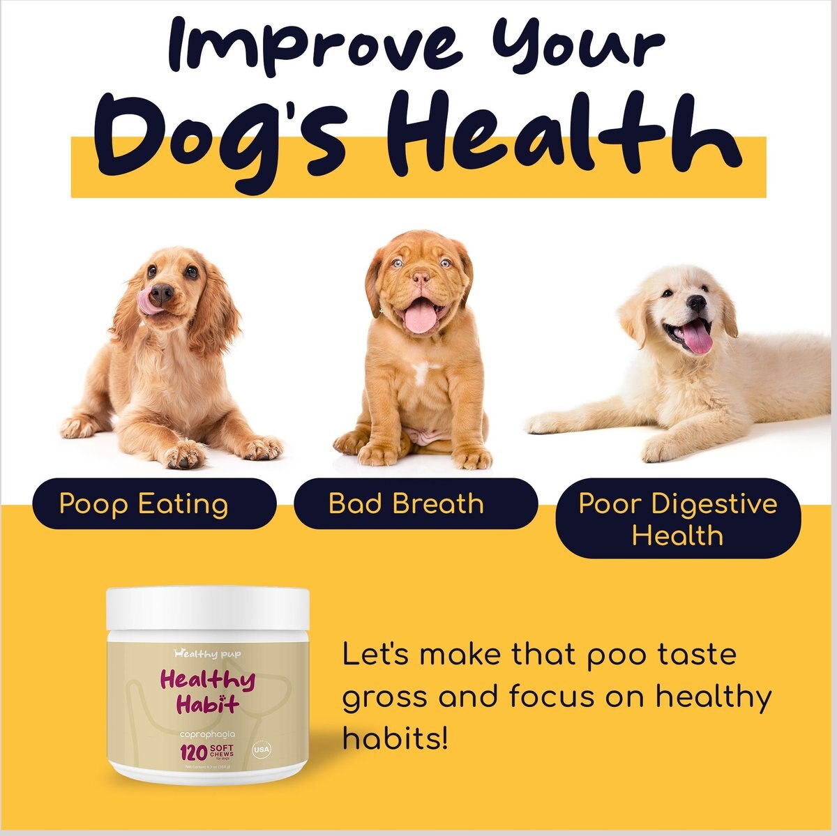 Healthy Pup Stool Eating Deterrent Soft Chews Coprophagic Supplement for Dogs， 120 count