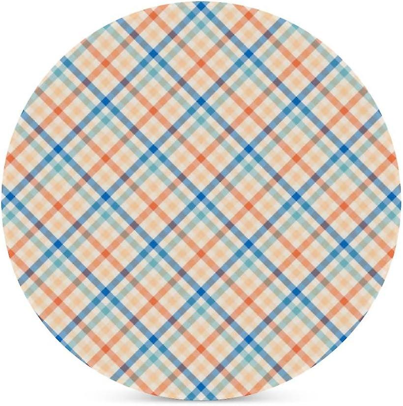 2pcs Round Orange Blue Tartan Plaid Ceramic Coasters With Cork-backed For Coffee Drink Cup Mat Absorbent Stone Coasters