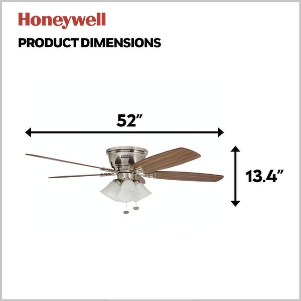 Honeywell Glen Alden Brushed Nickel Hugger Ceiling Fan with 4 Light - 52-inch Shopping - The Best Deals on Ceiling Fans | 22393911