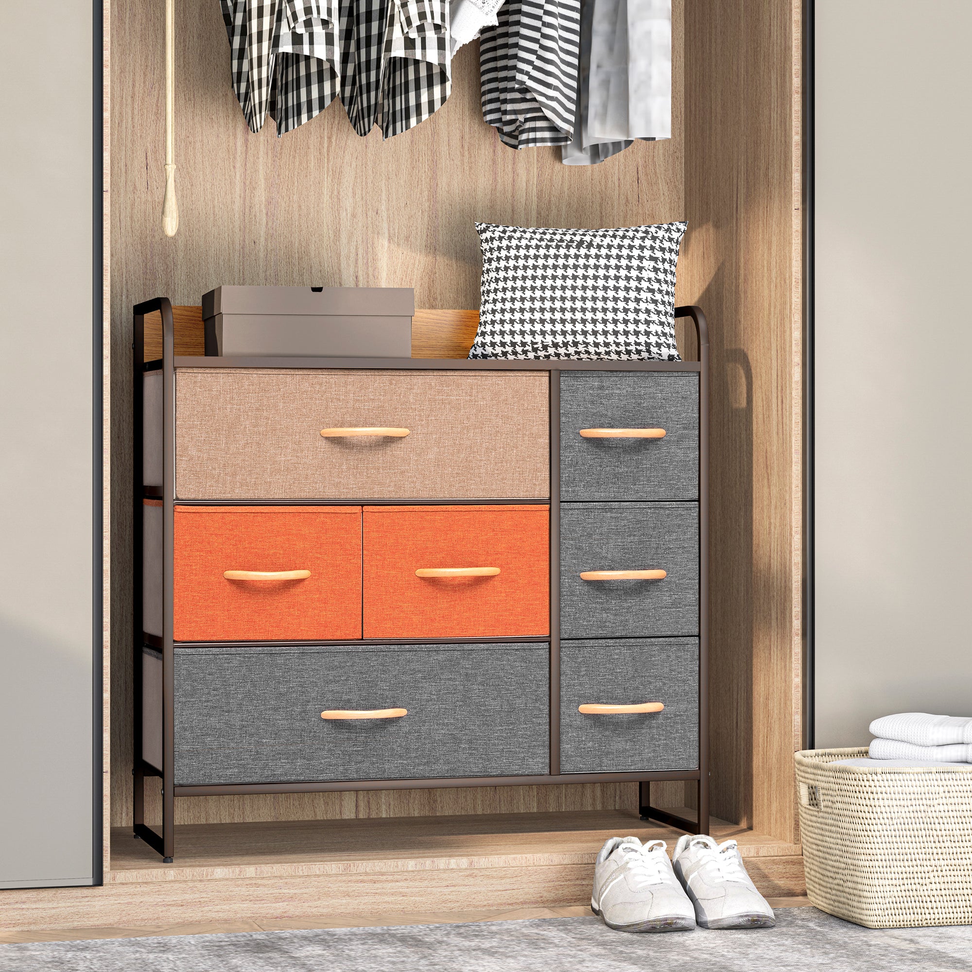 Cloud Fly 7 Drawers Dresser Storage Vertical Tower in Gray & Orange