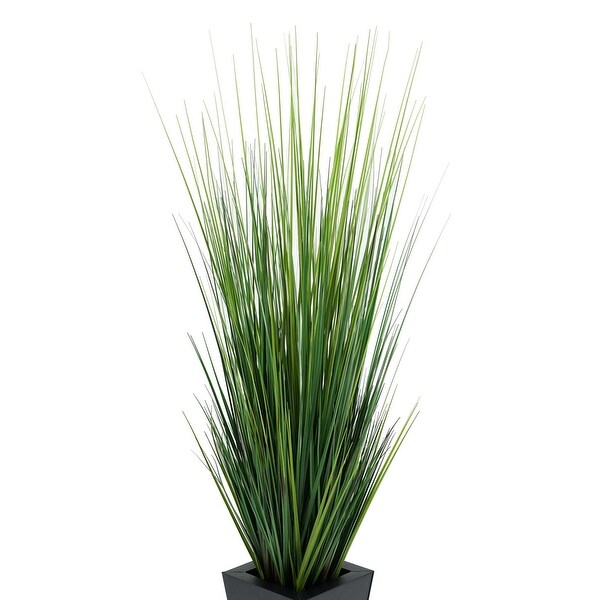 Faux PVC Grass in Tapered Square Zinc Planter