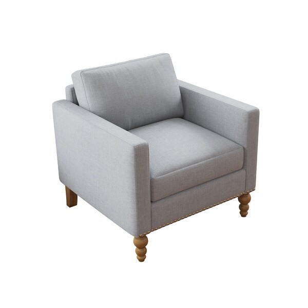 Linen Armchair Accent Chair with Bronze Nailhead Trim Wooden Legs Single Sofa Couch