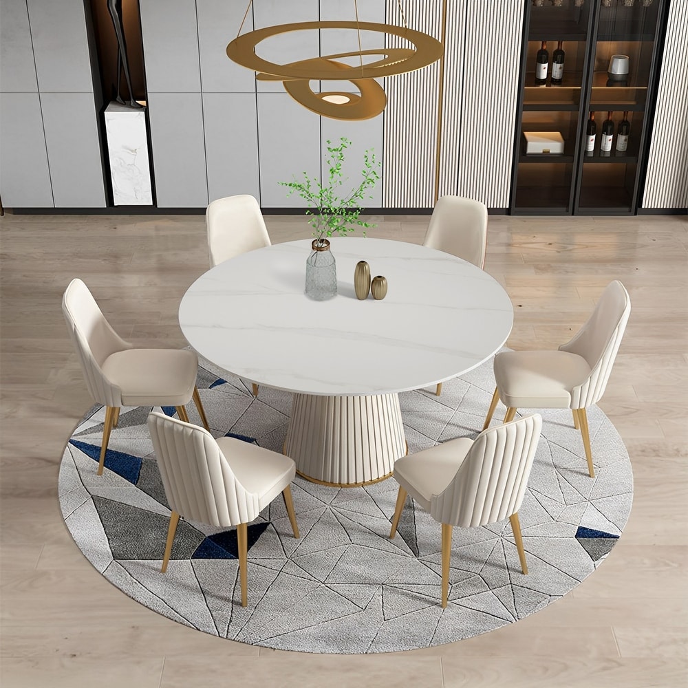 53 inch Sintered stone carrara white dining table with 6pcs Chairs