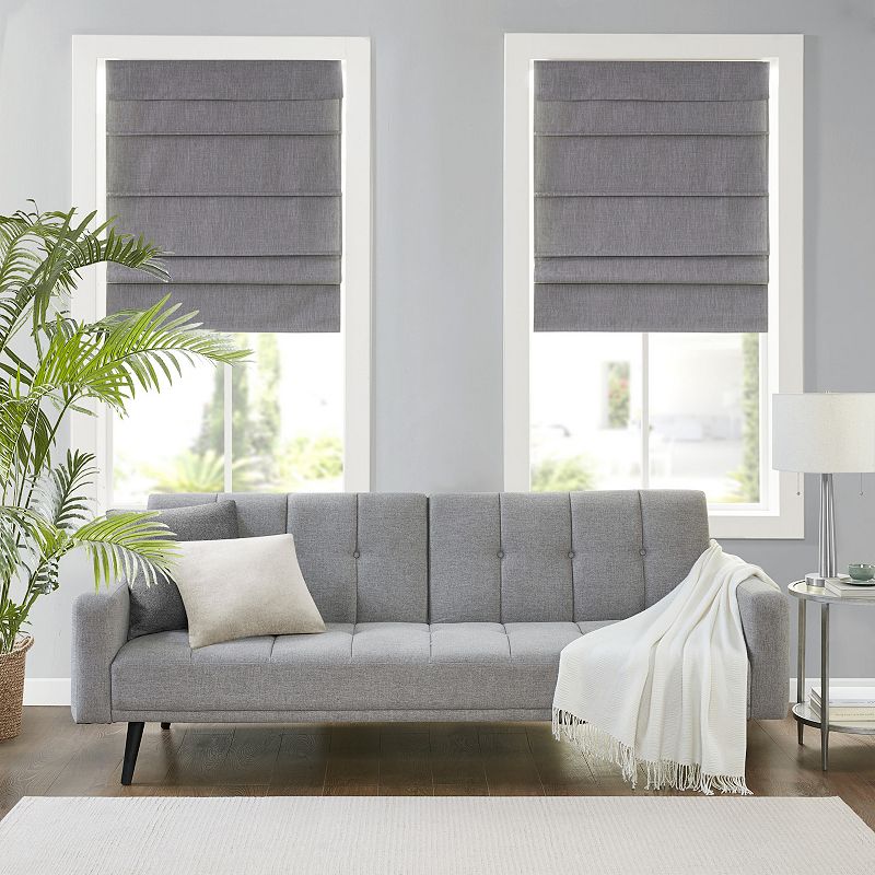 Madison Park Leo Faux Linen Textured Blackout Cordless Roman Shade