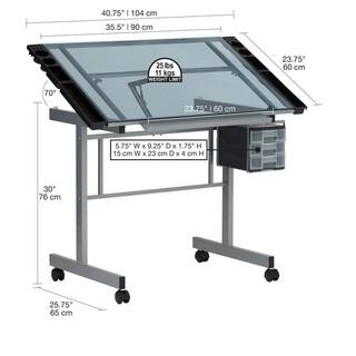 Studio Designs Vision Craft 40.75 in. W Silver and Blue Glass Drawing and Writing Mobile Desk with Supply Storage 10053