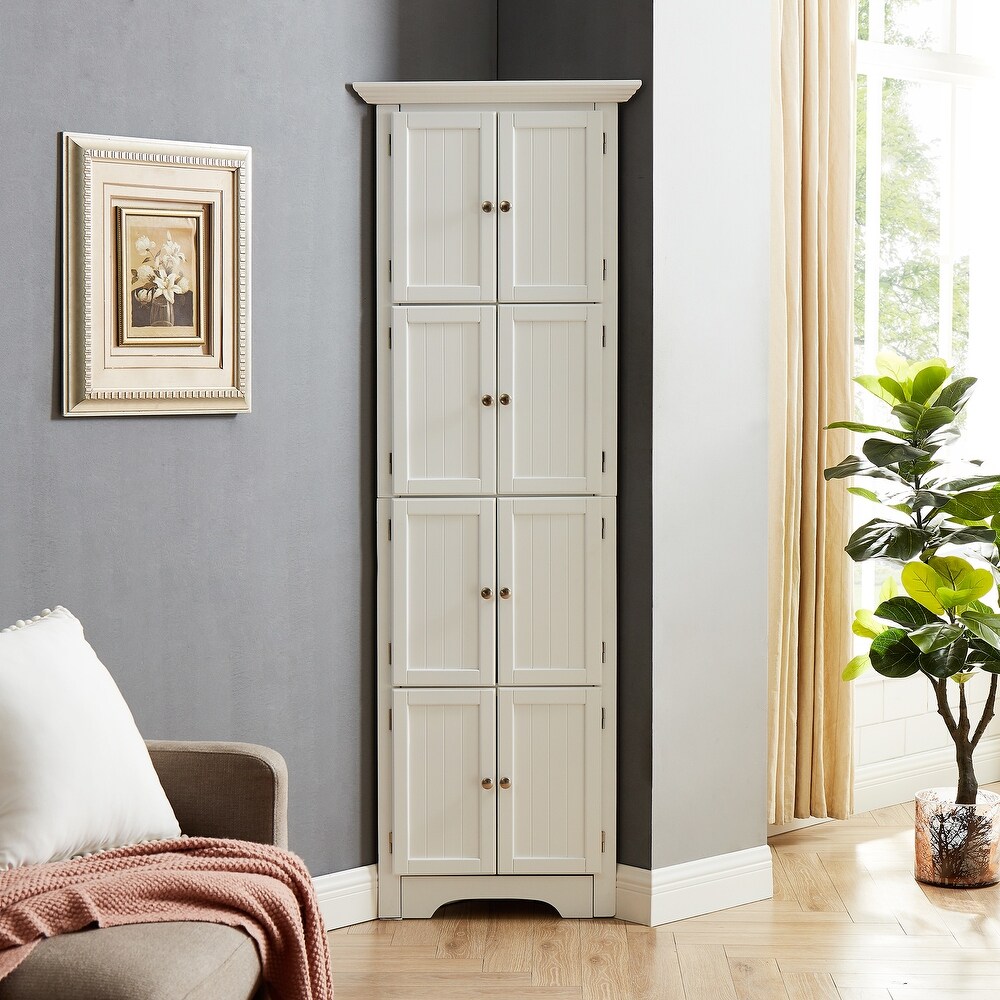 Tall Corner Cabinet with Doors   4 Shelves  Free Standing Corner Storage Cabinet for Bathroom  Kitchen  Living Room or Bedroom