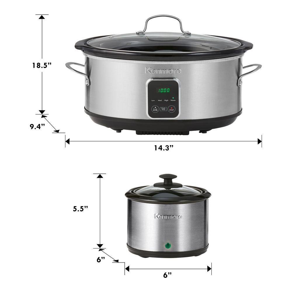 KENMORE 7 qt. Black and Stainless Steel Programmable Slow Cooker with Dipper Sauce-Warmer KKSC7QSS