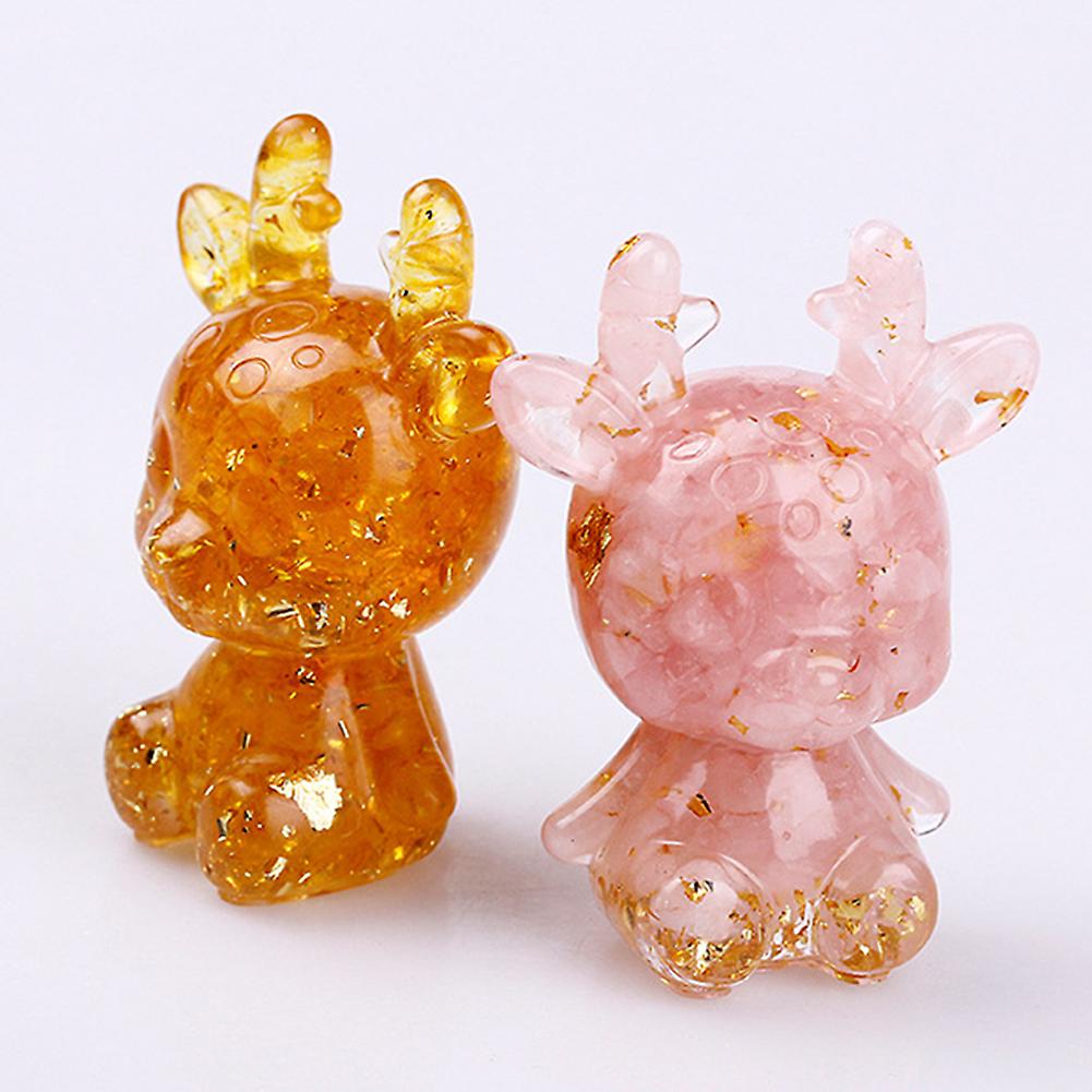 Cartoon Deer Statue Decoration Cute Crystal Stone Elk Home Office Car Desktop Collection Decoration Chromatic