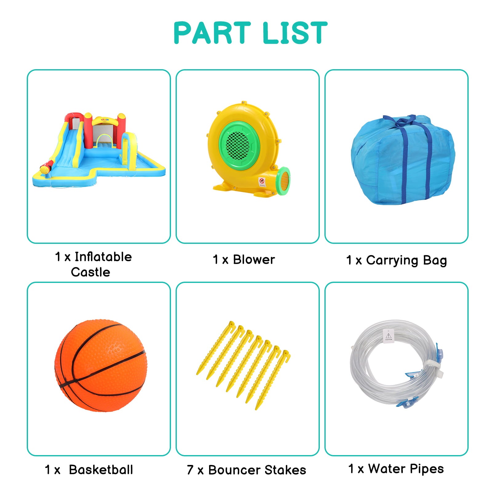 Track 7 Inflatable Bounce House,Inflatable Water Slide,Splash Pool,Climbing Wall,Trampoline,Basketball Hoop,Age 3+,Air Blower