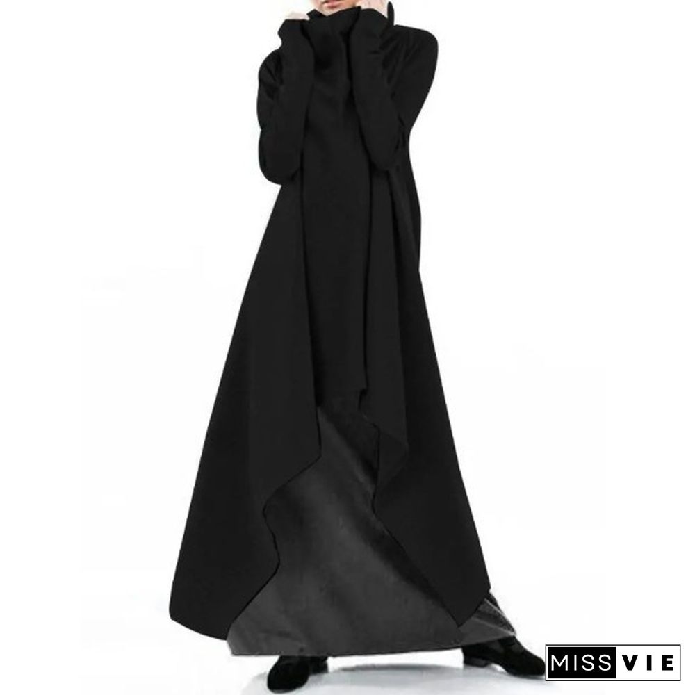 Women's Fashion Solid Color Coat Long Sleeve Robe Loose Poncho Coat High Neck Pullover Irregular Hem Casual Long Hoodies