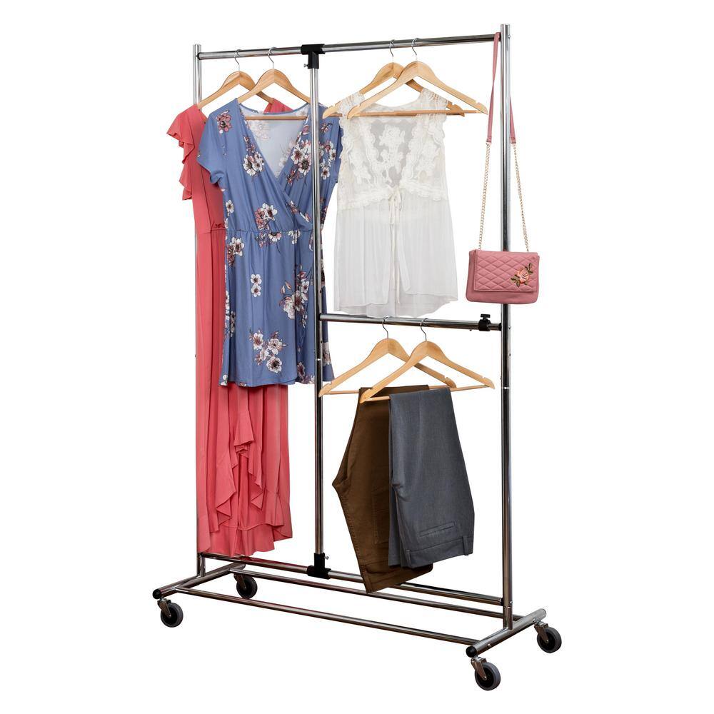 Honey-Can-Do Chrome Steel Rolling Adjustable Clothes Rack 46 in. W x 74 in. H GAR-09491