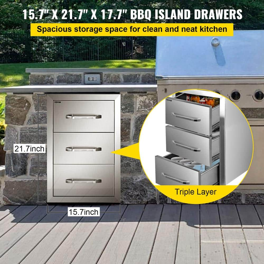 VEVOR Outdoor Kitchen Drawers 16 in. W x 21.5 in. H x 18 in. D Stainless Steel BBQ Island Access Drawers with Handle CTG16X22.3X180001V0