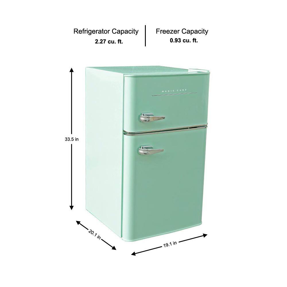 Magic Chef Retro 3.2 cu. ft. 2-Door Mini Fridge in Mint Green HMCR320ME