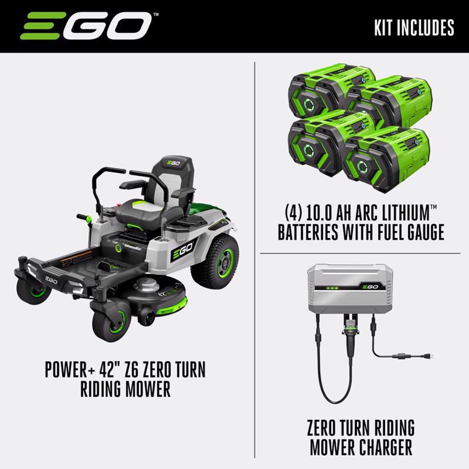 EGO Power+ Z6 ZT4204L 42 in. 56 V Battery Zero Turn Riding Mower Kit (Battery \u0026 Charger) W/ FOUR 10.0 AH BATTERIES